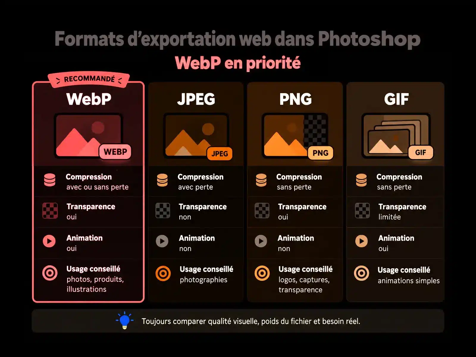 Quels formats choisir entre WebP, JPEG, PNG et GIF ?