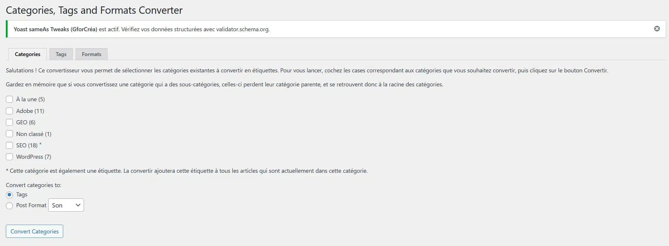 outil Categories and Tags Converter