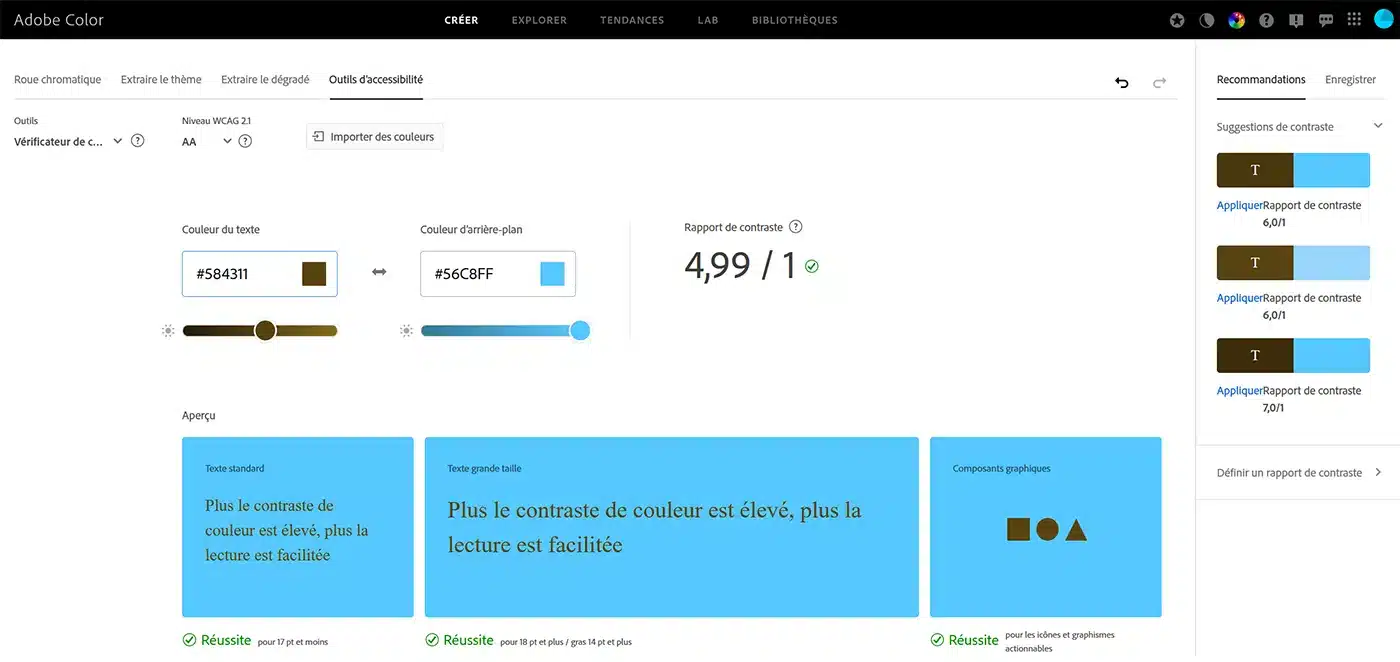 Outils d’accessibilité adobe-color : vérificateur de contraste