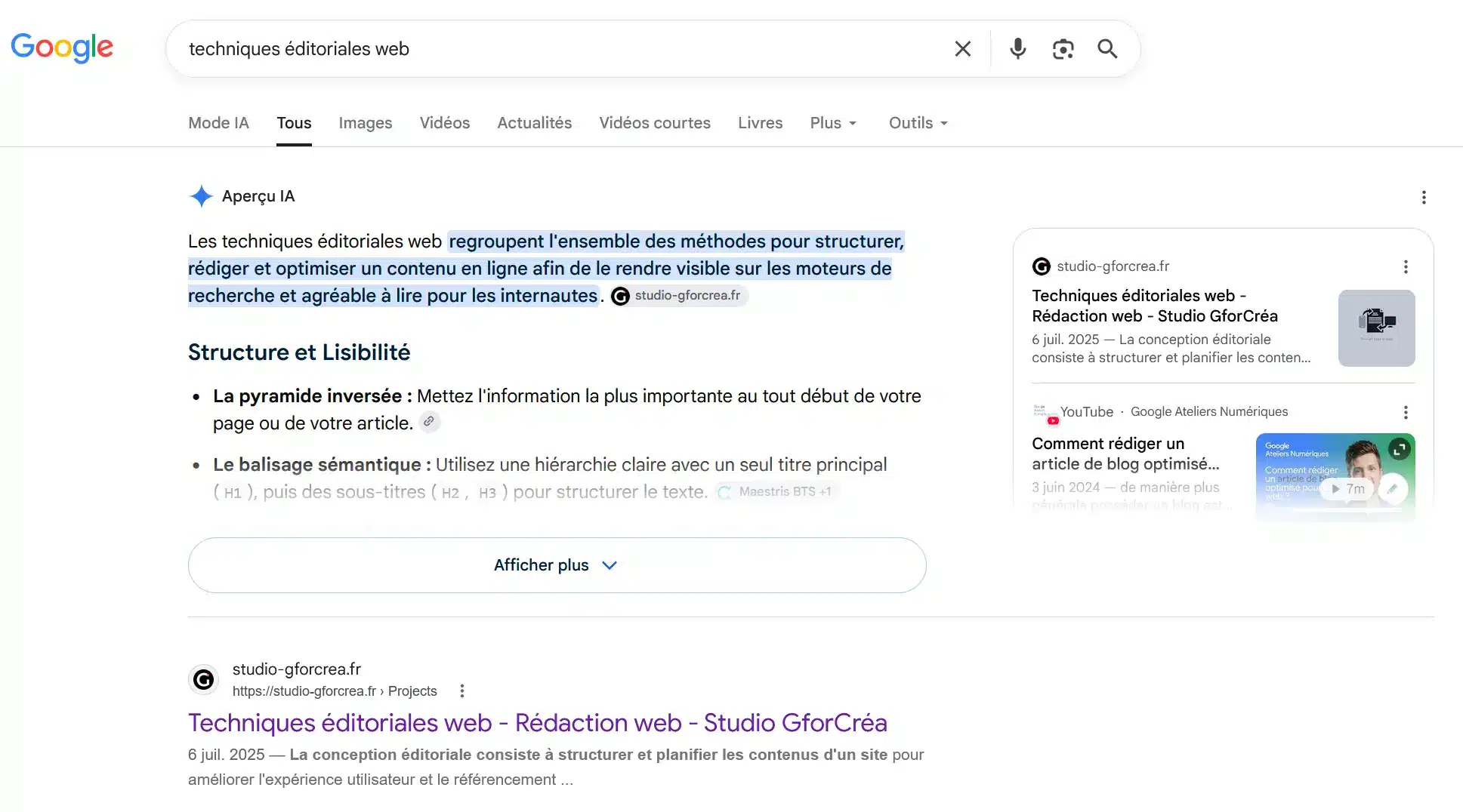 L’AI Overview répond immédiatement à une demande jugée adaptée à ce format