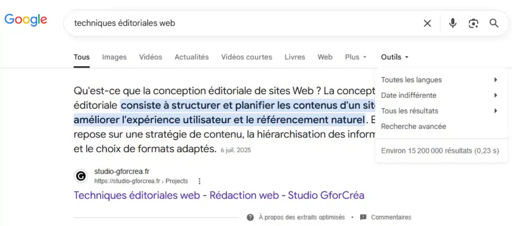 La position 0 désigne traditionnellement un résultat placé avant les résultats naturels classiques